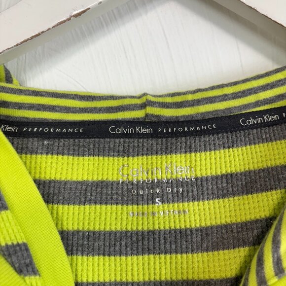 Calvin Klein Performance Quick Dry Striped Thermal Hooded Shirt Yellow Gray S - Picture 3 of 5